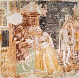 Nagykövetek küldése Anglia királyától, részlet a Szent Orsolya történeteiből, Tommaso da Modena (1326-1379), freskó