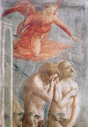 Az Édenből kiűzött Ádám és Éva részlete, kb. 1427 (freskó) (30029 részlete)
