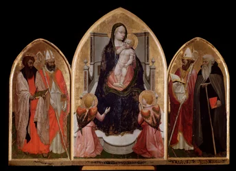 San Giovenale-triptichon: Madonna gyermekével, bal oldali tábla Szent Bertalannal és Szent Balázzsal, a jobb oldali tábla pedig Szent Juvenalist (Giovenale) ábrázolja - oltárkép