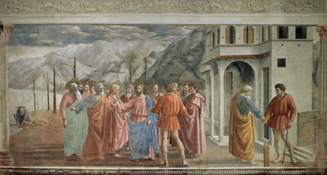 Az adópénz, Tommaso di ser Giovanni di Mone Cassai, azaz Masaccio (1401-1428) freskója, 254,5 x 598,3 cm