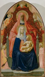 és Masolino: Anna, Szűz Mária és a kis Jézus, öt angyal (tempera, fa).