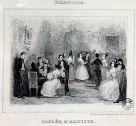 Művészest: labda- és kártyajátékok egy polgári esten Antoine Johannot rajza Tony Johannot (1803-1852) 1831 Párizs, Bibliotheque de l