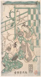 Jelenet a Hatsu-tori Kuruma Genji drámából, 1749-ben, 1749-ben.