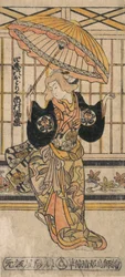 A színész Ichimura Uzaemon VIII 1699-1762, mint napernyős nő.