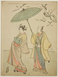 A színészek Ichikawa Komazo I (L) és Nakamura Matsue I (R)