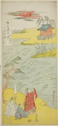 Ariwara no Narihira költő a Sumida folyó partján