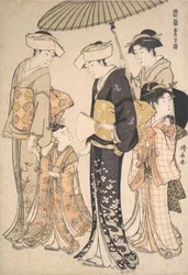 Magas rangú szamurájlány négy kísérővel, az A Brocade of Eastern M... sorozatból, kb. 1784.