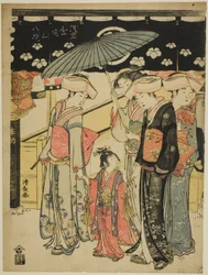 A Nakamise bevásárlóutca, a "Kinryuzan templom nyolc körzete Asakusában (Asakusa Kinryuzan hakkei)" sorozatból