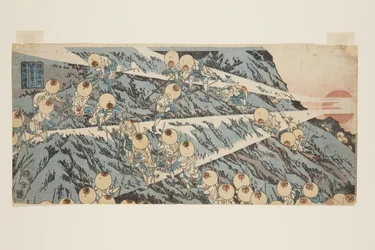 A Fuji hegy megmászása Suruga tartományban, az Út a szentélyhez (Sunsh? Miya-guchi tozan) (színes fatömbnyomat)