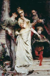 Bizalmak, Tranquillo Cremona (1837-1878), olaj, vászon, 61,5x41 cm