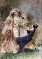 High Life (Pikáns beszélgetés) par Cremona, Tranquillo (1837-1878). Akvarell, karton, méret: 52x36,5