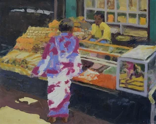Piaci bódé (Mumbai), 2016 (olaj, vászon)