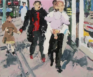 Vásárlók gyerekekkel, 2003 (olaj, tábla)
