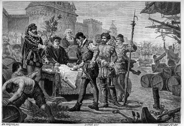 Az egykori cipertörvény felmentése Bordeaux-ban 1453-ban. Metszetek 19. század Garnier Trichon rajza után.