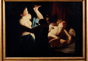 ""A Psyche felfedezi Ámort" (Psyche felfedezi Ámort) Trophime (Theophisme) Bigot festménye, dit le maitre a la chandelle (1579-1650) Olaj, vászon - Pinacoteca Civica, Teramo