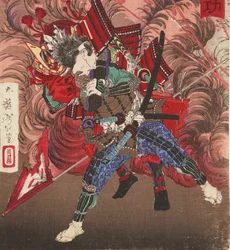 Okubo Hikozaemon megmenti Tokugawa Ieyasut a csatatéren, 1881