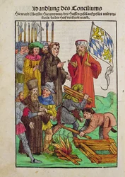 Jan Hus vagy egyik papjának kivégzése a konstanzi zsinaton, a "Chronik des Konzils von Konstanz"-ból.
