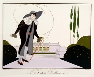 Doktor Ballanzone, a Le Journal des Dames et des Modes "Maszkok és karakterek az olasz színházból" kiadásából, metszett Henri Reidel (fl.1914-20) 1914 (színes litó)