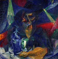 Hölgy a kávézóban vagy "" Fények és tervek kompenzációja "" (Donna al caffe - Fények és tervek áthatolása) Umberto Boccioni (1882-1916) festménye 1912 körül. Méret 86x86 cm Milánó, Museo del Novecento