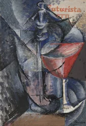 Csendélet: Üveg és szifon, 1914 körül (kollázs, gouache, toll és tinta)