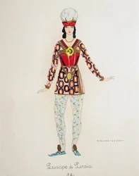 Jelmez Perzsia hercegének Turandotból, Giacomo Puccini, Umberto Brunelleschi (1879-1949) vázlata az opera első előadására a milánói Teatro alla Scalában, április 25-én