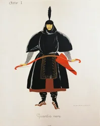Jelmez Giacomo Puccini Turandot című operájának fekete őrei számára, Umberto Brunelleschi (1879-1949) vázlata az opera milánói Teatro alla Scalában tartott első előadásához, április 25.