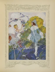 Látott egy lányt, aki olyan gyönyörű volt, hogy elhatározta, hogy feleségül veszi. Illusztráció a „Contes du Temps Jadis” vagy „Tales from Times Past” című könyvből, 110.