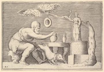 A Faun vagy Satyr Preparing a Pig for Sacrifice, megjelent kb. 1599-1622.