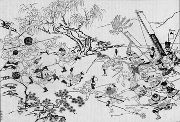 Japán művész képe Japán koreai inváziójáról 1592-ben, 1907-ben