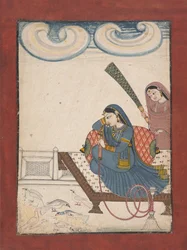 Egy hölgy bámulja a galambokat, kb. 1780-1800.