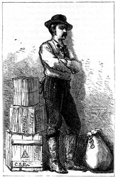 Wells Fargo hírnöke az expressz kézbesítési szolgáltatásuktól a Panama-szoroson keresztül, 1875