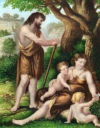 Ádám és Éva fiaikkal, Káinnal és Ábellel, pihenés közben a vadonban, 1860 körül