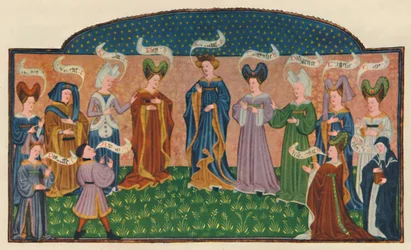 Allegorikus alakok udvari ruhában, 1445, 1948.
