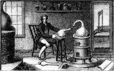 Antoine Laurent Lavoisier, 18. századi francia kémikus laboratóriumában, 1814