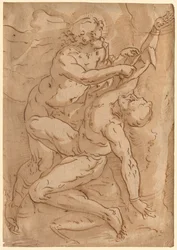 Apollo Flaying Marsyas recto Két vázlat egy anyáról és egy gyermekről verso, 16. század.