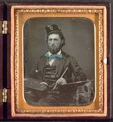 Művész palettájával és ecseteivel, c. 1850-es évek.