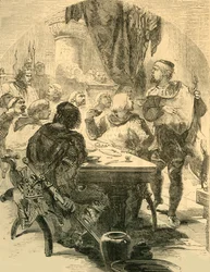 A Harold által tartott banketten megkapja a Híreket a normannok inváziójáról, 1890.