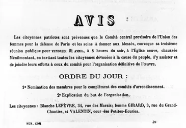 Avis, a Párizsi Kommün francia politikai plakátjairól, 1871. május