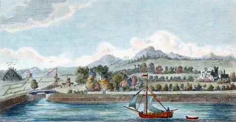 A Caledonian Ship Canal medencéje Muirtownban, Inverness közelében, Skóciában, 1822