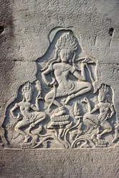 Oszlopba faragott Bayon Celestial Dancers, Siem Reap, Kambodzsa