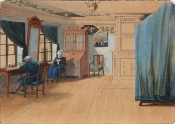 Hálószoba belső. Jegor Francevics Kankrin gróf 1774-1845 az íróasztalánál, 1820-as évek