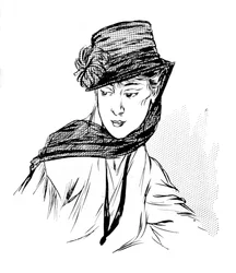 Fekete kreppkalap selyem krizantémmal és gyászlepellel, 1915