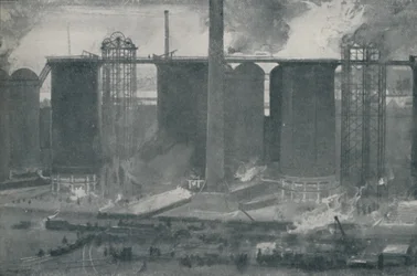 Nagyolvasztó kemencék a Bell Bros. Vasműben, Middlesborough, 1910