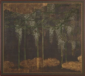 Virágzó wisteria bambuszrácson, Momoyama-korszak, 16-17. század.