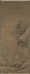 Bodhidharma meditál szemben egy sziklával, 1200-as évek vége.