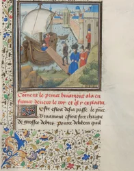 Antiochiai I. Bohemond visszautazott Pugliába. Türoszi Vilmos miniatúrája a Historiából, 1460-as évek