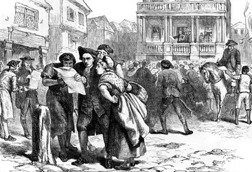 A bostoniak a bélyegtörvényt olvassák, 1765 c1880