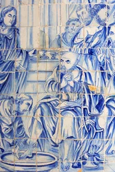 Brazília, Bahia, Salvador : Azulejo a Bonfim templomban : Jézus megmosta a tanítványi díjat