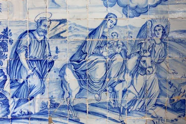 Brazília, Bahia, Salvador: Azulejo a Bonfim templomban: repülés Egyiptomba