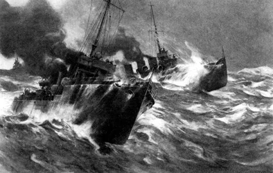 Brit torpedóhajó az északi-tengeri viharokban, első világháború, 1914